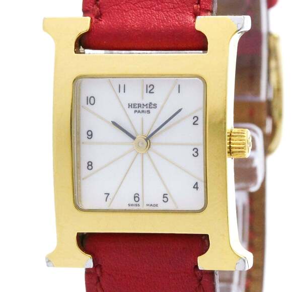 HERMES Accessories - HERMES H Watch Gold Plated Leather Quartz Ladies Watch HH1.201